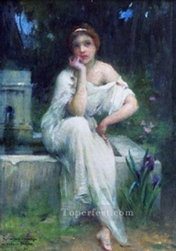 チャールズ・アマブル・レノア Painting - 瞑想を注ぐエチュード リアルな少女のポートレート シャルル・アマブル・レノワール